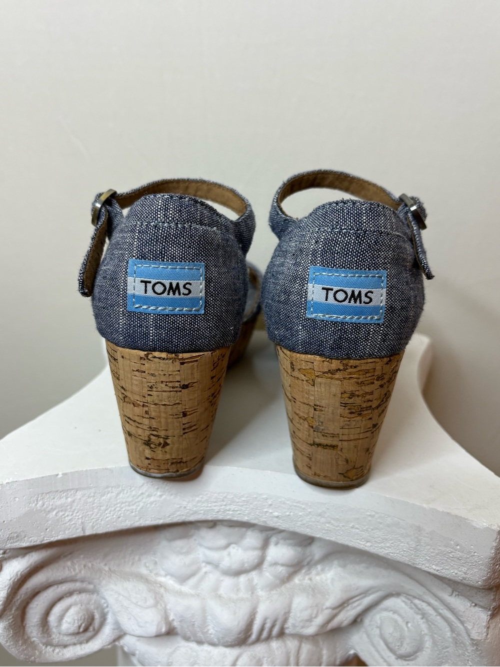 Toms Denim Cork Wedge Sandals in Blue - Picture 4 of 7